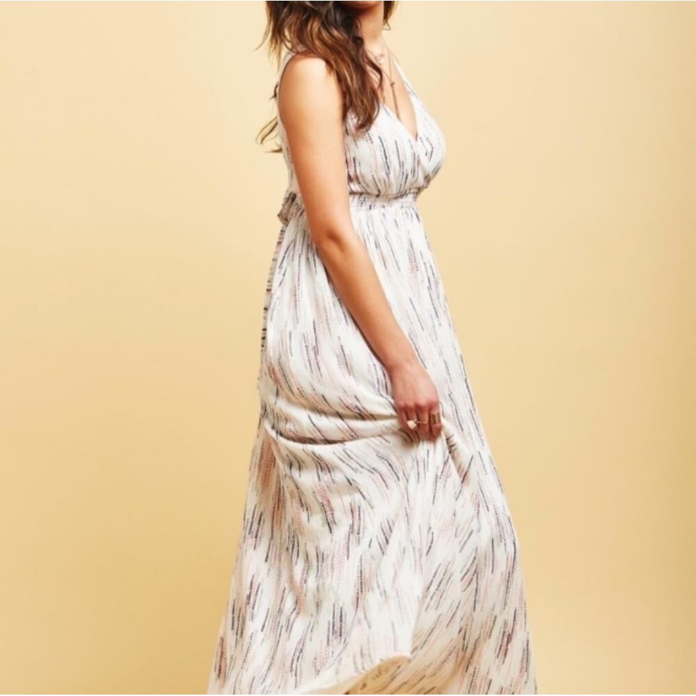 Motherhood Maternity dress XL chiffon maternity maxi dress white print long
